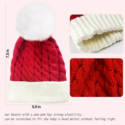 Christmas Baby Santa Hat, Xmas Knit Baby Beanie Hat with Pom Keep Warm for Children Toddler : 0 to 3 Years Old(Red)3