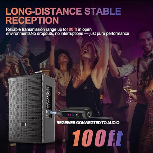 Aveek Micrófono Inalámbrico 2.4G, Set de 2 Micrófonos Inalámbricos Recargables con Receptor, Micrófonos Dinámicos Profesionales para Karaoke, Bodas, DJ, Fiestas, Iglesias, Alcance de 30m, Pack de 2 - imagen 5