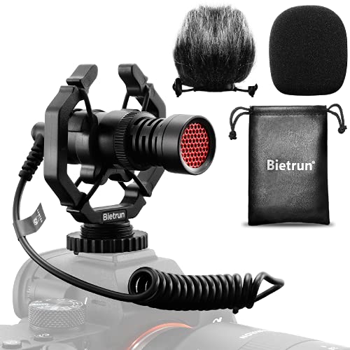 Camera Microphone for Canon Sony Nikon DSLR Camera with Suspension Shock Mount/Hairy Deadcat Windscreen, Bietrun External Cardioid Shotgun Mic for Tiktok YouTube Vlogging, Interviews, Recording