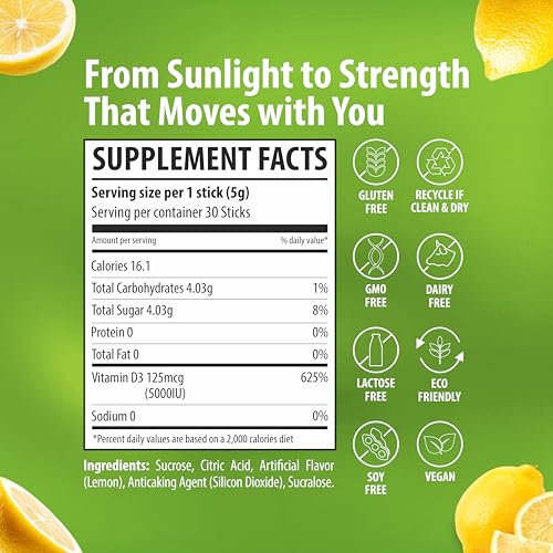 Image of Sainebio Nano Vitamin D3 | 30 Sachets, 600 IU High Absorption | Supports Immunity, Bone Strength, Mood & Vitality | Travel-Friendly Daily Supplement (30 Sachets, Lemon Lime)