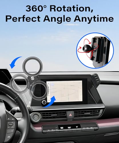 Image of Car Phone Holder for Toyota Prius 2023 2024 2025 2026 8 inch Screen Accessories | MagSafe Strong Magnetic Clip-On Cell Phone Mount, Dual Slots for Driver & Passenger, 360 Rotatable Hands-Free Holder