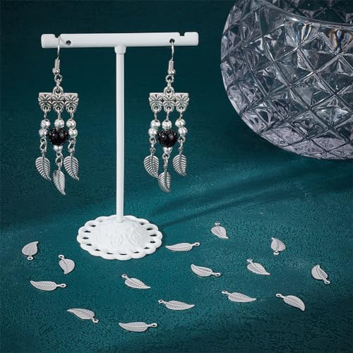 UNICRAFTALE 400Pcs 0.8mm Hole 304 Stainless Steel Leaf Pattern Pendant Foliage Hollow Charms Drop Dangle Earrings Metal Plant Charm for DIY Bracelet Necklace Jewelry Making - Image 2