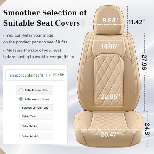 Image of Coverado Leather Seat Covers, Car Seat Covers Full Set, Waterproof Faux Leather Beige Seat Covers, Car Seat Protectors 5 Seats, Automotive Seat Covers Universal Fit for Most Cars SUV Trucks, Beige