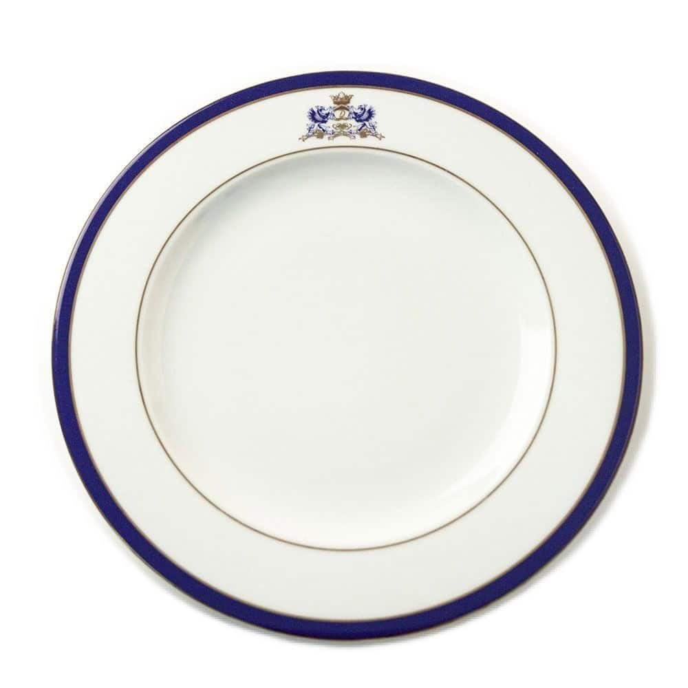 FranquiHOgar Platos de presentación (12 platos) Grandes 30 cm, Bajoplatos de Porcelana para Servir Clásicos | Juego de Platos Duisburg Blancos Decorados con Oro y un Toque de Azul Cobalto