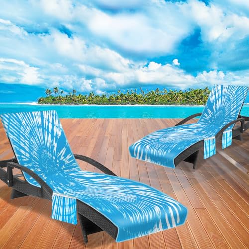 Lounge Chair Towel Cover (Pack of 2), Tie Dye Style Chaise Lounge Cover, Beach Chair Covers with Pockets for Pool Beach Garden Courtyard Outdoor Trips, 85 x30 in, Sky Blue by Ruikyhom - Image 2