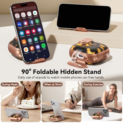 Image of for AirPods 4 Case, with Safty Lock & Phone Stand for Floral AirPods 4 Generation Case Cover for Women Girly, iPod 4 Case with Keychain & Cleaner Kit - Brown+Black Tortoise