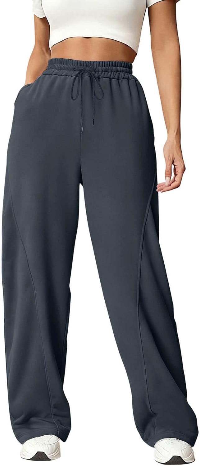 HGps8w Women's Wide Leg Loose Jogger Pants - Business Casual High Waisted Versatile Solid Lounge Sweatpants with Pockets