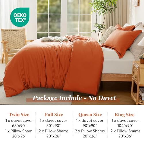 Image of MILDLY Duvet Cover Queen Ultra Soft Comforter Cover Set 3pcs, Burnt Orange | Washed Microfiber Cotton-Like, Breathable Comfort, Hidden Zipper, Corner Ties, OEKO-TEX Certified, Fade Resistant