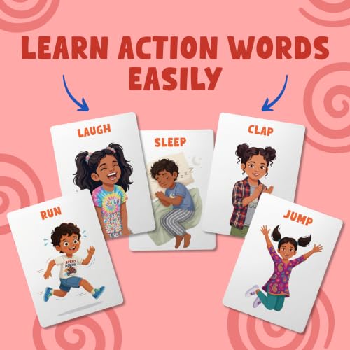 Image of Action Words Flash Cards for Kids | 3+ Years | 27 Double-Sided Cards with 54 Action Words | Verb Flash Cards for Preschool Learning & Vocabulary Building | BIS Approved