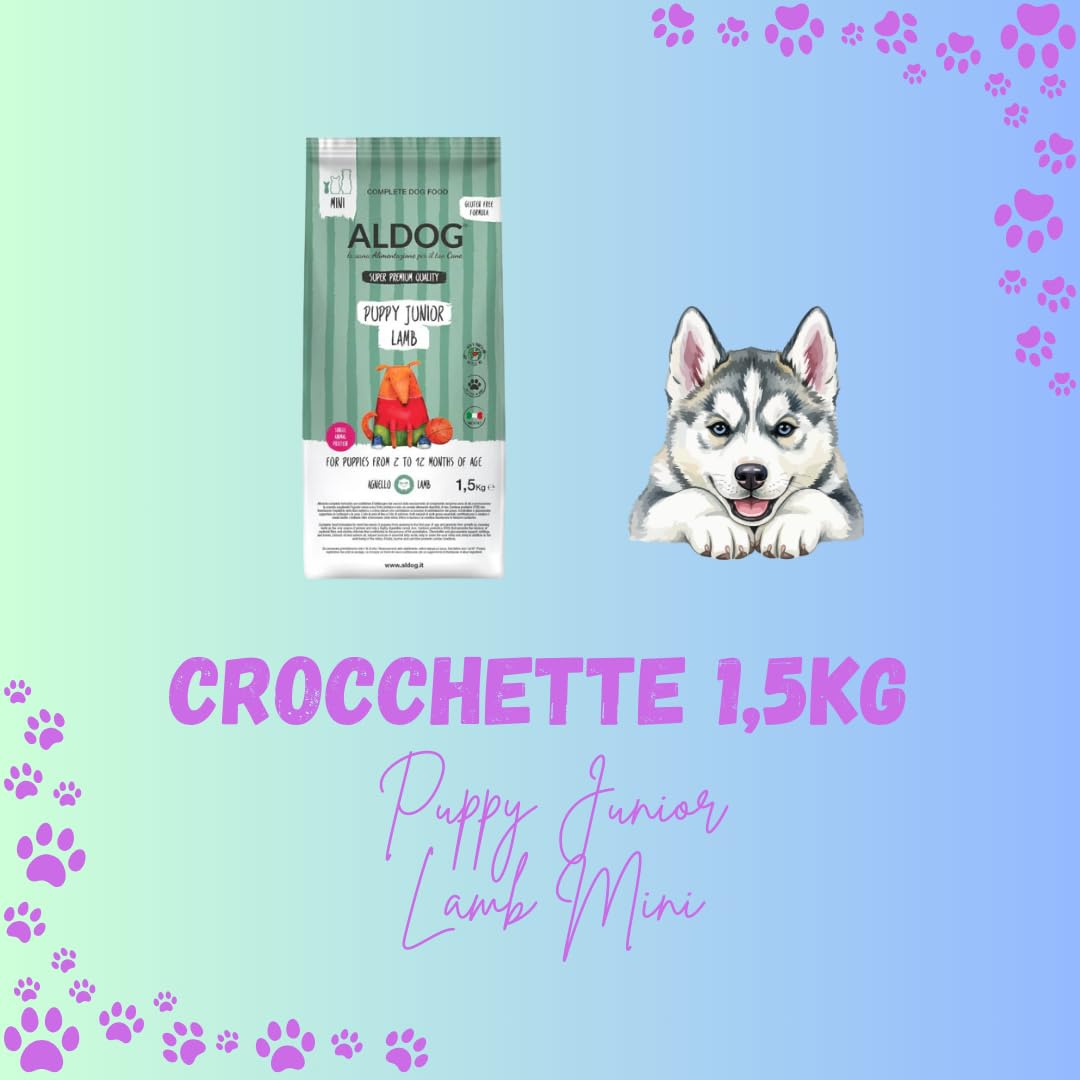 Aldog Croquettes monoprotéinées pour chiens, chiots de toutes tailles et races, N. ALDOG PUPPY-JUNIOR LAMB Croquettes Mini, 1 paquet de 1,5 kg, 1 x 1,5 kg.