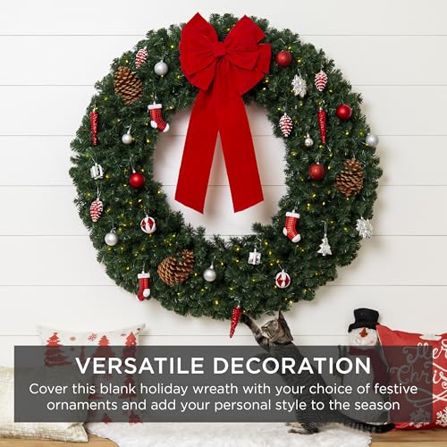 Image of Best Choice Products 48in Large Artificial Pre-Lit Fir Christmas Wreath Holiday Accent Decoration w / 200 LED Lights, 714 PVC Tips