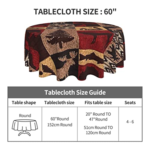 Giwawa Vintage Bear Deer Tablecloth Round 60" Rustic Wildlife Elk Moose Cabin Lodge Forest Animal Tree Circular Table Cloth Cover For Dining Kitchen Parties Outdoor Farmhouse Country Style Decor #TOP2