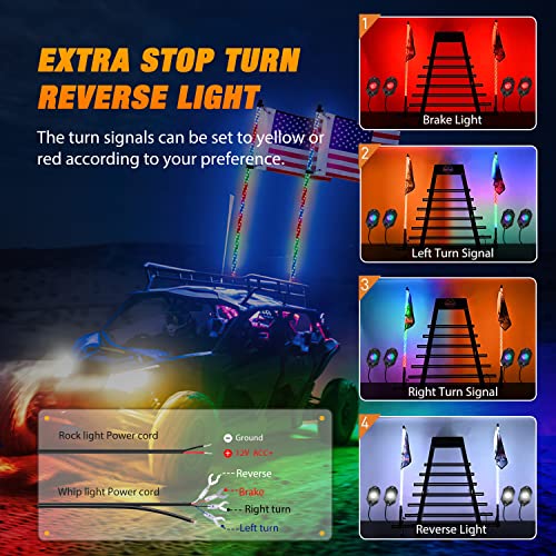 Image of Nilight 2PCS 4FT RGB LED Whip Light and 4 PCS Rock Lights Combo, Remote & App Control w /DIY Chasing Patterns Stop Turn Reverse Safety Antenna Lighted Whips for ATV UTV