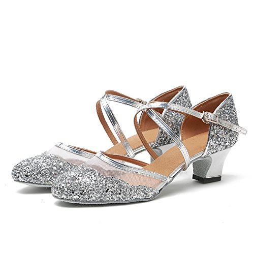 Minishion Women's T-Strap Dance Heels Glitter Salsa Ballroom Shoes Wedding Party Pumps4