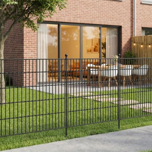 Image of 10 Panels No Dig Garden Fence with Gate,40in(H)x25.2ft(L) Metal Fence Panels, Thickened RustproofGarden Fencing, Animal Barrier for Dogs
