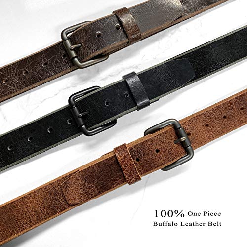 BS304-One piece Genuine Full Grain Vintage Leather Belt Strap with Snaps on or Belt with Roller Buckle_1-1/2"(38mm) wide3