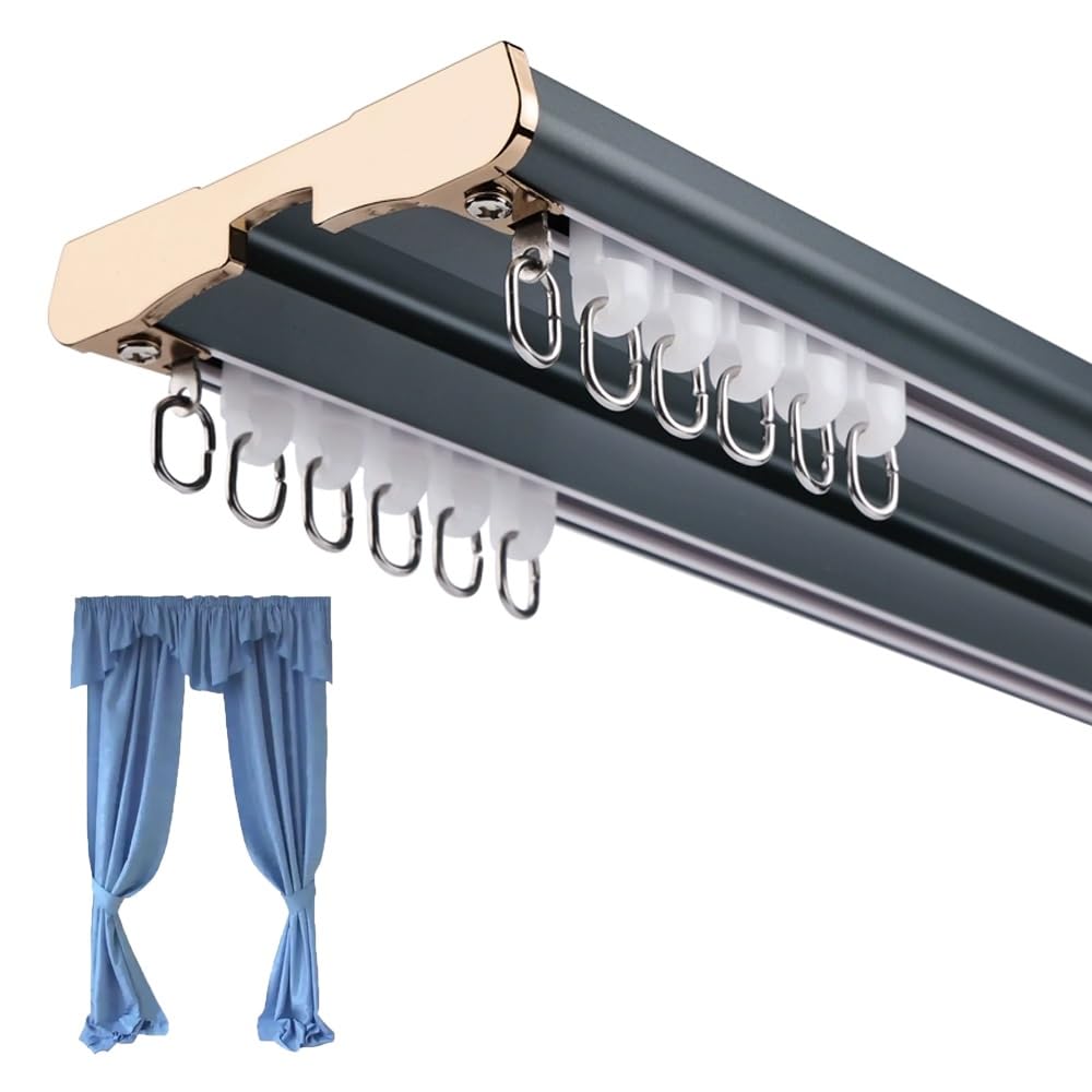 Podwójne karnisze sufitowe, aluminiowe karnisze przesuwne dla prywatności w otwartych przestrzeniach, wszechstronna, podwieszana szyna sufitowa, niebieska, 140 cm