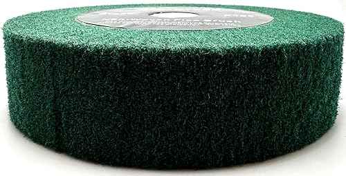 Image of 8 inch x 2 inch Green 180 Grit Non-Woven Bench Grinder Polishing Burnishing Satin Finishing Flap Brush Wheel for Aluminum Copper Metal Golf Club Refurbishing, Compatible for 1 /2 inch, 5 /8 inch, 3 /4 inch Arbor