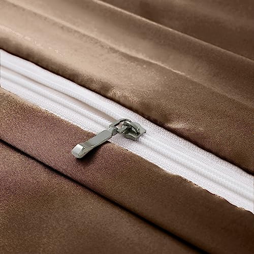 Image of Ersmak 6 Pieces Satin Duvet Cover King Size Luxury Silky Bedding Duvet Cover Set with 1 Soft Duvet Cover, 4 King Pillowcases and 1 Body Pillowcase, Brown