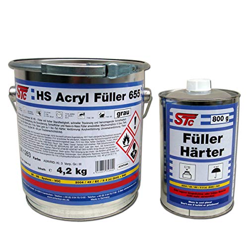 STC 2K HS Acryl Füller Set 5 kg grau inkl. Härter – Schleiffüller Grundierung mit Rostschutz für Auto Karosserie Metall – schnelltrocknend 2K Filler hoher Füllkraft VOC-konform Made in Germany STC 2K HS Acryl Füller Set 5 kg grau inkl. Härter – Schleiffüller Grundierung mit Rostschutz für Auto Karosserie Metall – schnelltrocknend 2K Filler hoher Füllkraft VOC-konform Made in Germany