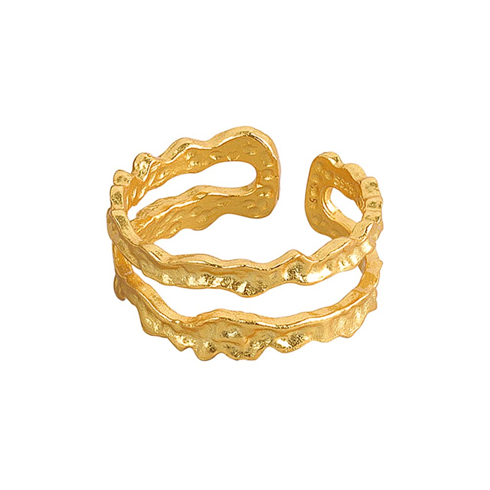 chengxunPersonalized Retro Irregular Double Line Design Ring Gold Plated Opening Adjustable Ring Stacking Accessories for Girls
