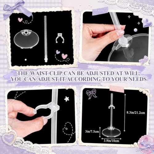 Image of Menkxi 150 Pcs Acrylic Doll Stand Display Holder Ideal Support for Dolls Action Figure Stand with Adjustable Waist Clip for 9, 10, 11 Inch Tall (Transparent)
