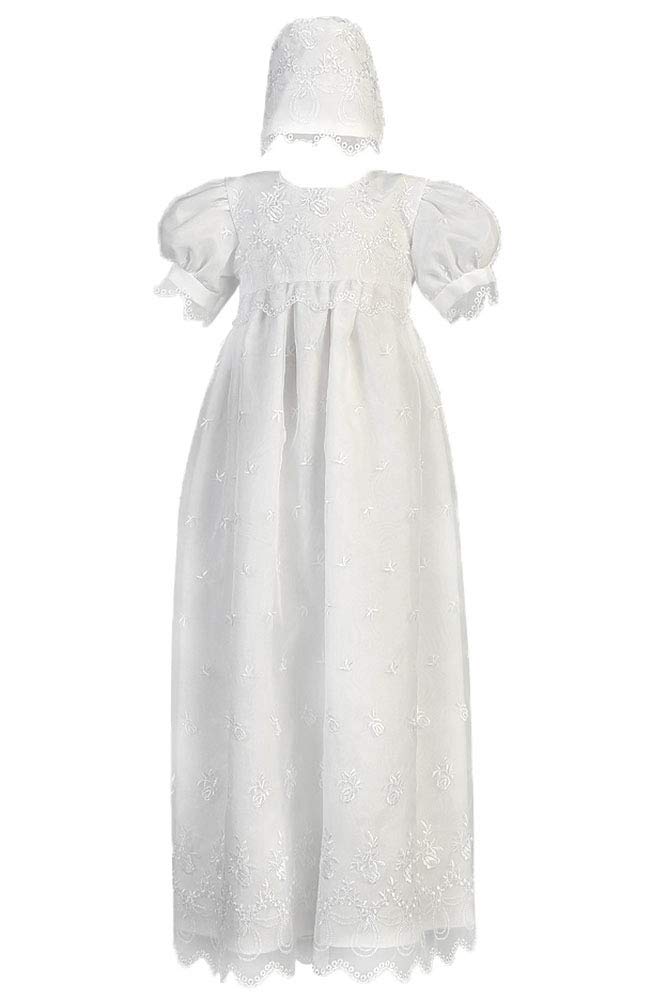 Lito Children's Wear 2562 White Embroidered Organza Christening Gown (White, Large)