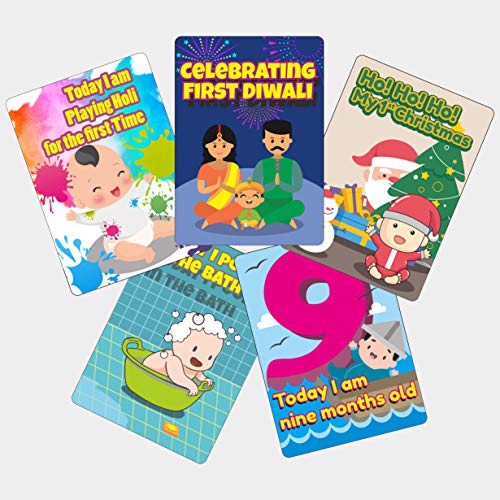 Image of Crackles Funny Theme Baby Milestone Cards Recording 0-12 Months Along with Funny Event Cards -Pack of 35 Cards, Multicolor
