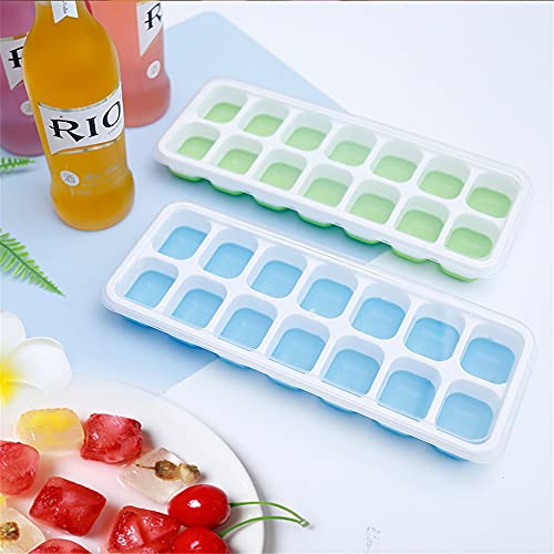 Image of Ice Cube Tray 4 Pack with Removable Lids - Silicone Ice Cube Trays For Freezer - BPA Free, Easy Release and Flexible - Covered and Great For Stacking (Green)