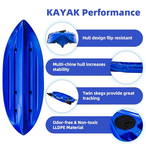 Image of Fishing Kayaks, 12.4FT, 2-3 Person Sit on Top Kayak for Adults with Paddle & Comfortable Seat, Capacity of 600LBS, Hard Shell Recreational Ocean Kayak Boat