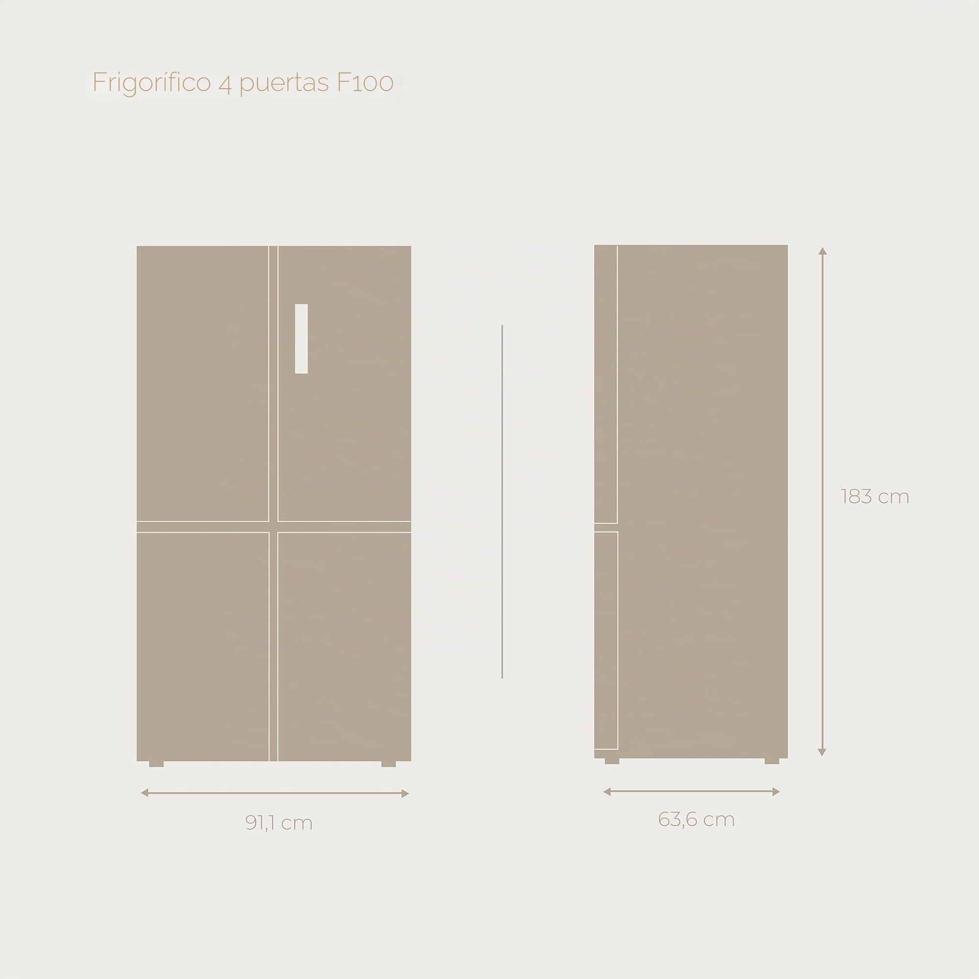 EVVO Frigorífico Americano 4 Puertas, Total No Frost, Compresor Inverter, Capacidad frigorífico 321L y 169L Nevera, Sin Gas Freón, Display Integrado, Modelo: F100 Glass (Acabado Negro)