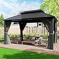 Polar Aurora Gazebo 10'x14' Outdoor Gazebos Hardtop Grill Gazebo Aluminum Galvanized Steel Double Roof Outdoor Gazebos Pergola Include Curtain and Netting for Backyard, Patio, Lawn