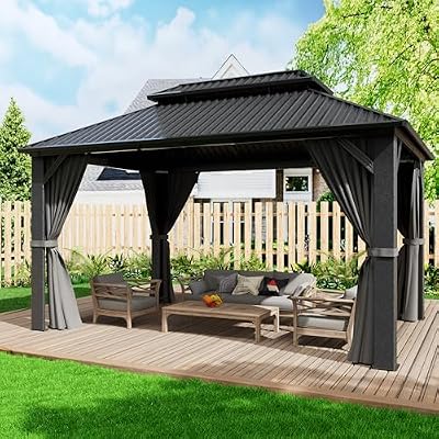 Polar Aurora Gazebo 10'x14' Outdoor Gazebos Hardtop Grill Gazebo Aluminum Galvanized Steel Double Roof Outdoor Gazebos Pergola Include Curtain and Netting for Backyard, Patio, Lawn