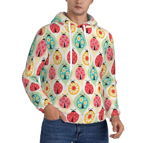Sweat à capuche en polaire homme contre le froid motif coccinelles et cordon