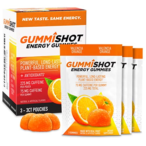 Gummishot Energy Gummies, 225 Mg Of Plant-Based Caffeine Chews Per Pouch, Long Lasting Energy Boosters, Valencia Orange (3Ct, 9 Gummies) #TOP25