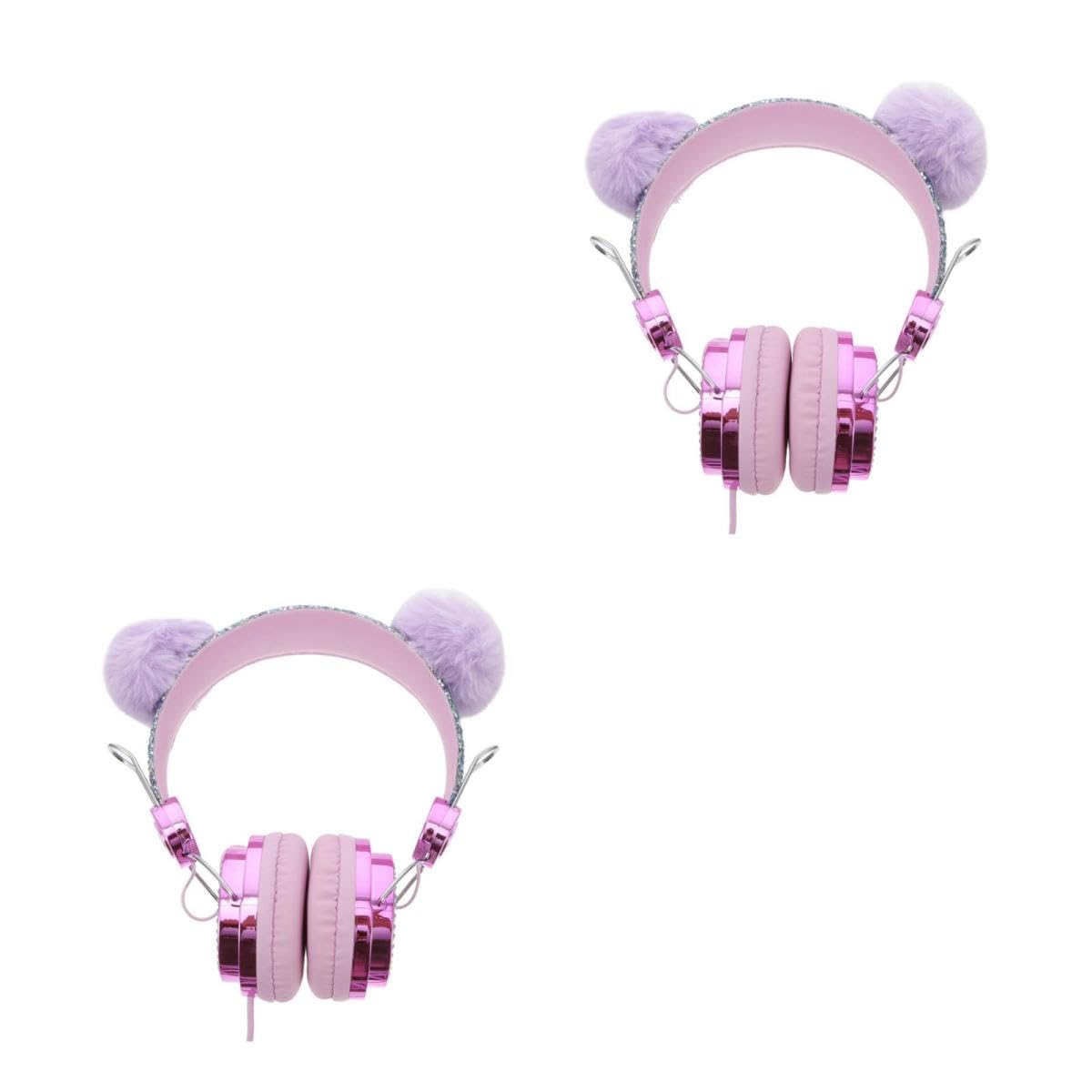 OSALADI 2piezas Auriculares para Niño Niña Diseño De Gato Diadema Brillos y Bola De Pelo Auriculares Micrófono Compatibles Teléfonos y Tablets Música