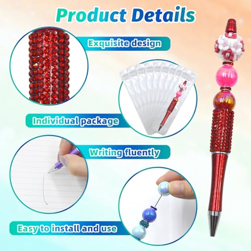 Image of 75 Pcs DIY Diamond Beadable Pen Kit - 25 Plastic Rhinestone Beaded Pens Bulk with Refills & Bags - Fancy Cute Glitter Pens for Crafting, Students & Teachers - School Supplies (Red)
