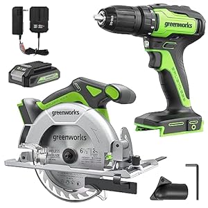 Greenworks 24V 310 in. /lbs Brushless Drill driver & 6-1/2” Circular saw With 2Ah Battery & Fast Charger