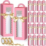 Windyun 100 Pcs Tall Tumbler Gift Boxes with Ribbons Bulk, Window Handle for 30oz 20oz 16oz 12oz Clear Wine Glass Jar Gift Box for Sublimation Packaging Wrapping Shipping 11 x 3.4 x 3.4'' (Pink)