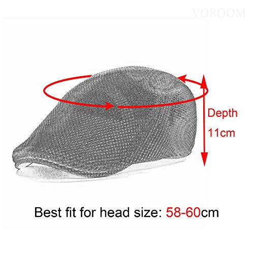 Voboom Men Breathable Mesh Summer Hat Newsboy Beret Ivy Cap Cabbie Flat Cap (Khaki) #TOP6