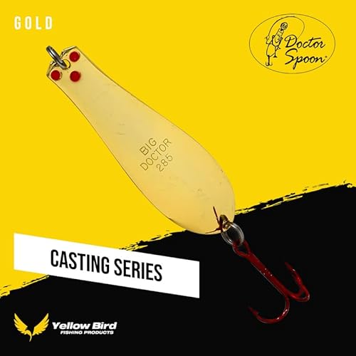 Doctor Spoons Casting Series - Cast 2X Longer - Trolling, Casting, Jigging - Fishing Lures For Walleye, Pike, Striper, Bass, Northern, Rainbow, Trout, Salmon - Eagle Claw Hooks - Yellow Bird 5 Pack #TOP1
