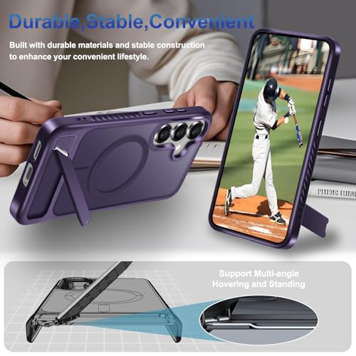 for Samsung Galaxy S25 Plus Case with Screen Protector+Lanyard Wrist Strap,Magnetic Translucent Matte Rugged Slim Phone Cover Built in Invisible Kickstand [Fit for MagSafe],Purple by RMOCR - Image 2