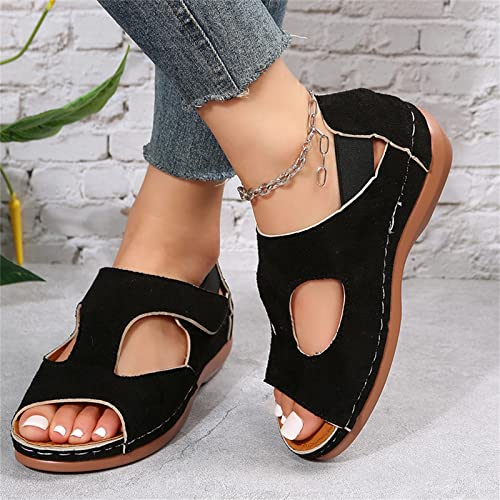 Sandales compensées femme plateforme daim noir bout ouvert 35 - 5