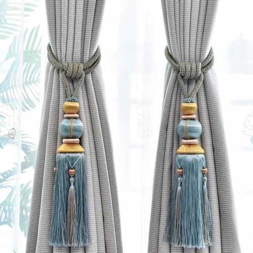 Paired Lantern Single Hanging Ball Tassels Curtains Buckle Sling Binding Lantern Tiebacks Handcrafted Braided Buckle Drapery Curtain Holdbacks Window Treatments for Home 2 Pack - Thumbnail 4