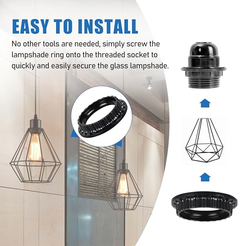 Image of Lamp Holder Sunshade Ring, E26 /E27 Threaded Lampshade Fixing Ring Suitable for Lampshade /Lamp Holder Black 5-Piece Set