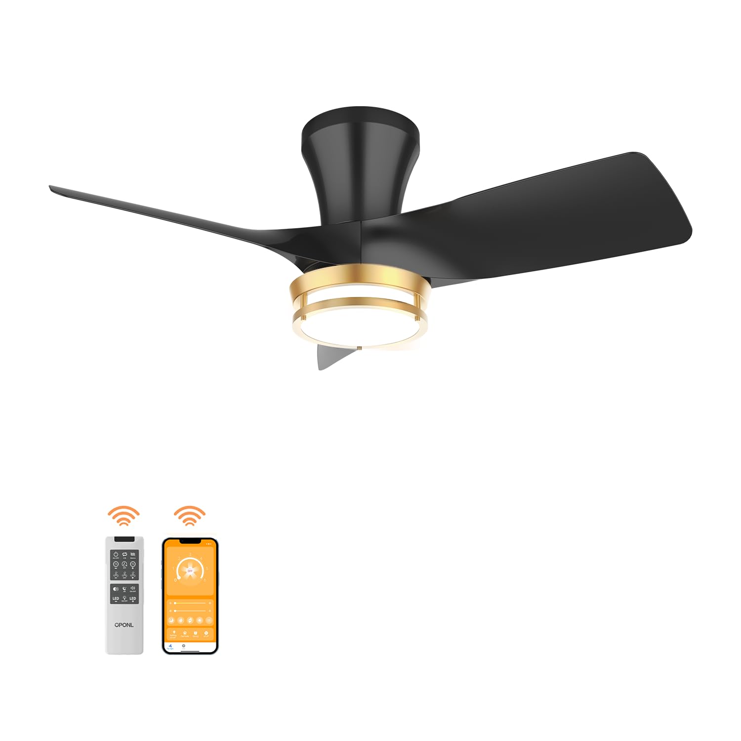 OPONL 30 Inch Black Ceiling Fan with Light