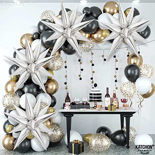 Katchon, Silver Star Balloons Metallic - 26 Inch, 50 Pieces | Silver Star Foil Balloons, Silver Metallic Balloons | Silver Spike Balloons For Disco Cowgirl Decorations | Silver Star Burst Balloons #TOP7