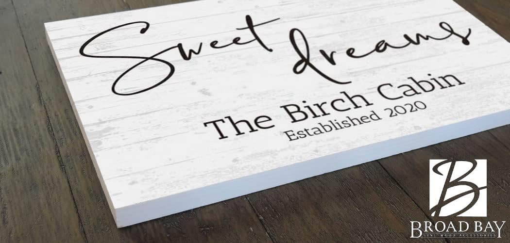 Sweet Dreams Sign Name and Established Date for Lake House Cabin Beach Home Bedroom Solid Wood - 16.5" x 10.5"