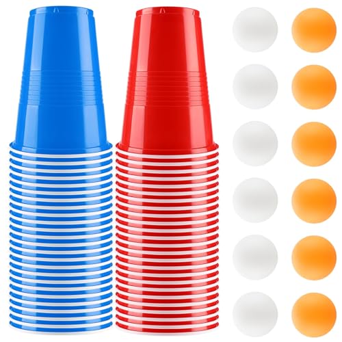 Litimkat Bierpong Becher Set,Beerpong Partybecher Enthält 100 Becher (500ML) und 12 Tischtennisbälle,mehrwegbecher,Für Party Trinkspiele,Party Geburtstag Festivals Hochzeit Camping
