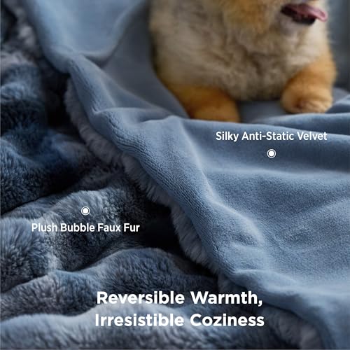 Image of Bedsure GentleSoft Fluffy Fuzzy Twin Blanket, Soft Cozy Fleece Faux Fur Blanket, Pink Decorations Coloring Couch Cover, Thick Warm Plush Women Men Birthday Gifts, Tie-dye Blue